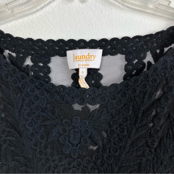 Laundry By Shelli Segal Black Mesh Lace Short Sleeve Top - Picture 5 of 10